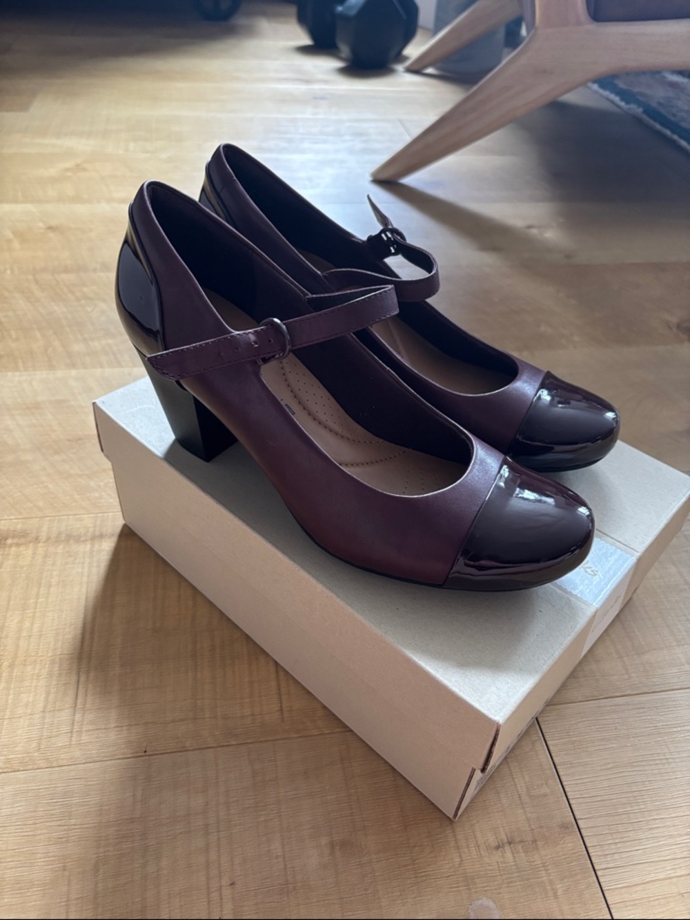 Clarks Mary Jane Block Heel Pumps